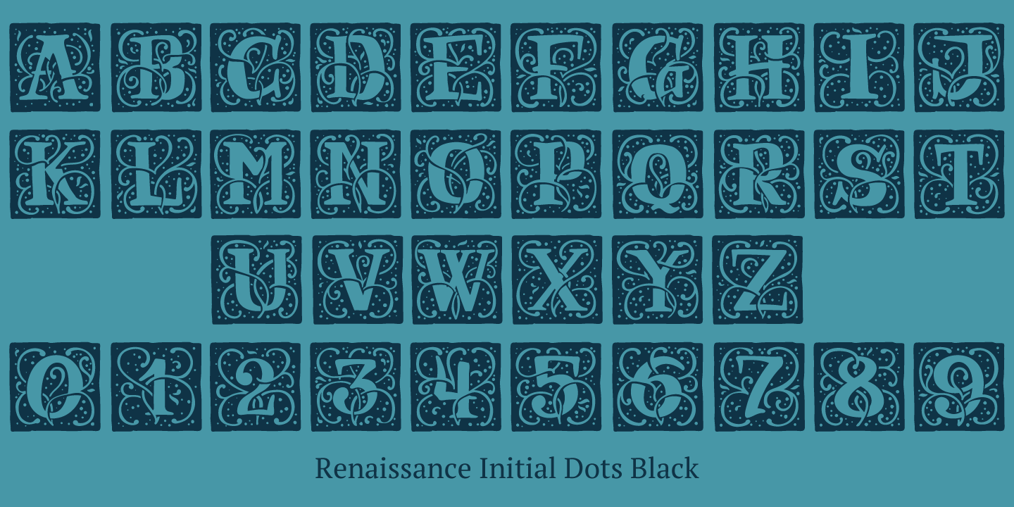 Beispiel einer Renaissance Initial Dots Color-Schriftart